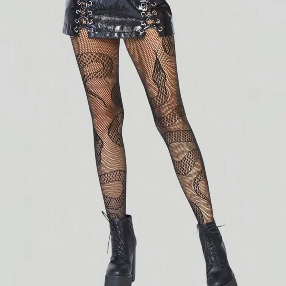 NEW Black Snake Pattern Fishnet Tights